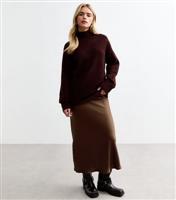 Women's Petite Dark Brown Satin Slip Skirt New Look