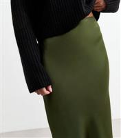 Women's Petite Khaki Satin Slip Skirt New Look