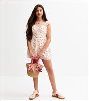 Girls' White Ditsy Print Shirred Playsuit New Look