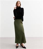 Women's Khaki Satin Bias Cut Maxi Skirt New Look