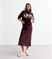 Women's Burgundy Satin Bias Cut Maxi Skirt New Look