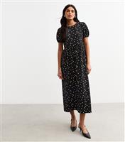 Women's Black Crinkled Jersey Polka Dot Bow Back Midi Dress New Look
