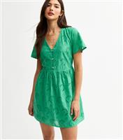 Women's Green Broderie Anglaise V Neck Mini Dress New Look