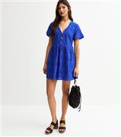 Women's Blue Broderie Anglaise V Neck Mini Dress New Look
