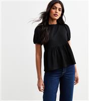 Women's Black Crinkled Jersey Tie Back Peplum Top New Look