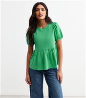 Women's Green Crinkled Jersey Tie Back Peplum Top New Look