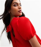 Women's Red Crinkled Jersey Tie Back Peplum Top New Look