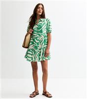 Women's Green Abstract Print Tiered Mini Shirt Dress New Look