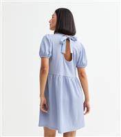 Women's Blue Bow Back Crinkled Mini Smock Dress New Look