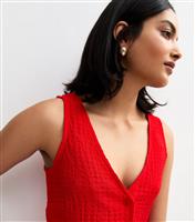 Women's Red Crinkle Texture V-Neck Waistcoat New Look