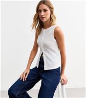 Women's Off White Crinkle Crew Neck Button Through Waistcoat New Look