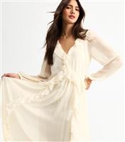 Women's Cream Ruffle Trimmed Chiffon Midi Dress New Look