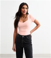 Women's Light Pink Sweetheart Neck Jersey Bodysuit New Look