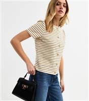 Women's Off White Striped Textured Short Sleeve Cardigan New Look