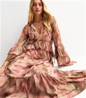Women's Pink Blurred Floral Print Chiffon Midi Dress New Look