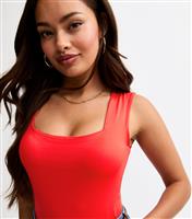 Women's Petite Red Square Neck Bodysuit New Look
