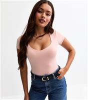 Women's Petite Light Pink Jersey Short Sleeve Sweetheart Neck Body New Look