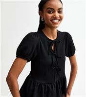 Women's Tall Black Textured Jersey Tie Front Top New Look