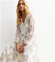 Women's White Floral Print Ruffle Trimmed Chiffon Midi Dress New Look
