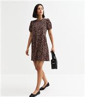 Women's Brown Leopard Print Bow Back Mini Dress New Look