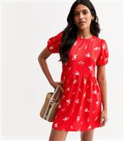 Women's Red Floral Print Tie Back Mini Dress New Look