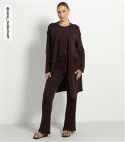 Women's by Zara McDermott Brown Knit Ribbed Wide Leg Trousers Rise New Look