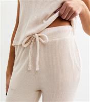 Women's by Zara McDermott Pale Pink Knit Ribbed Wide Leg Trousers Rise New Look