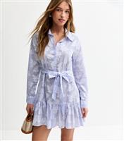 Women's Blue Floral Stripe Mini Shirt Dress New Look