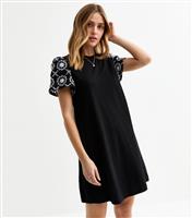 Women's Black Broderie Sleeve Mini Swing Dress New Look