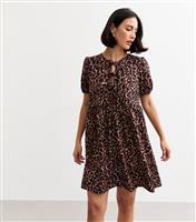 Women's Brown Crinkled Leopard Print Tie Front Mini Dress New Look