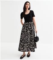 Women's Black Zebra Print Scoop Neck Poplin Midi Dress New Look