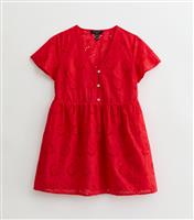 Women's Petite Red Broderie Anglaise Mini Dress New Look