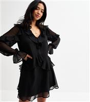 Women's Petite Black Ruffle Trimmed Mini Dress New Look