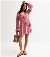 Women's Petite Pink Ruffle Trimmed Mini Dress New Look