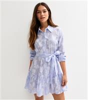 Women's Petite Blue Floral Embroidered Striped Shirt Dress New Look