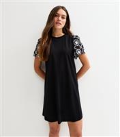 Women's Petite Black Broderie Anglaise Sleeves Mini Dress New Look