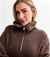 Women's by Zara McDermott Brown Scuba Quarter Zip Jumper Rise New Look
