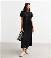 Women's Black Crinkled Bow Back Smock Midi Dress New Look