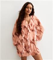 Women's Petite Pink Tie Dye Ruffle Front Chiffon Mini Dress New Look