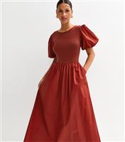 Women's Dark Red Contrast Skirt Midi Dress New Look