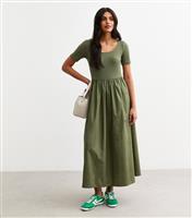 Women's Olive 2 in 1 Poplin Skirt Midi Dress New Look
