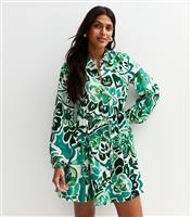 Women's Green Paisley Print Belted Mini Shirt Dress New Look