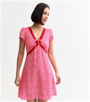 Women's Pink Lace Trim Polka Dot Mini Dress New Look
