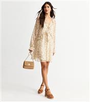 Women's Cream Floral Print Frilly Trim Chiffon Mini Dress New Look