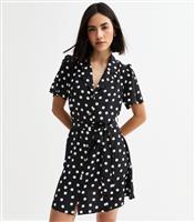 Women's Black Polka Dot Mini Shirt Dress New Look