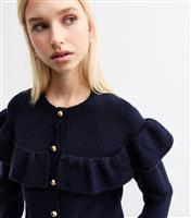Women's Navy Frill Trim Cardigan New Look