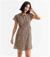 Women's Brown Leopard Print Tie Neck Mini Dress New Look
