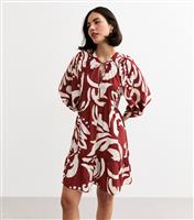 Women's Red Abstract Print Tiered Smock Mini Dress New Look