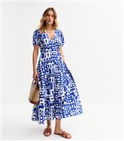 Women's Blue Fish Print Wrap Midi Dress New Look