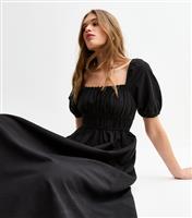 Women's Black Puff Sleeve Midi Dress New Look